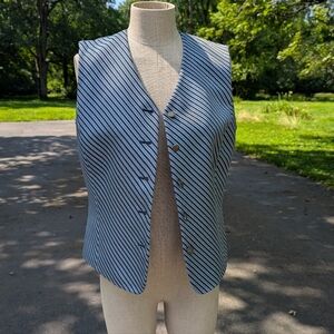 90s Liz Claiborne Classics Blue and White Stripe Button Up Vest
